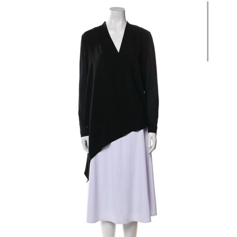 Escada Authentic Solid Black V Neck Long Sleeve Asymmetrical Top Tunic 38 Medium